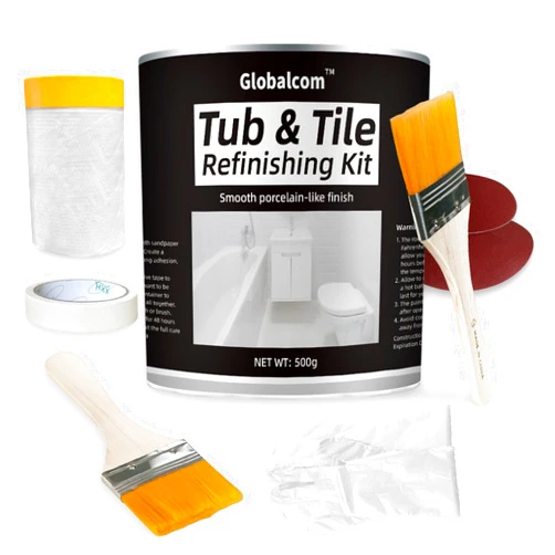 Globalcom Bathtub Refinishing Kit White, 17oz Bathtub Resurface kit Bathroom Countertop Paint Repair Kit Porcelain Sink Paint Fiberglass Bathtub Paint Tile Refinishing Kit