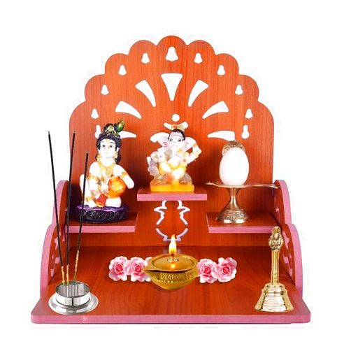Primefair Wooden Wall Mounted Hanging Puja Temple Wood God Stand for Pooja Room | Mandir Devghar Stand Temple Home Temple Home Wall Temple Waterproof (TEMPLE-003-395)