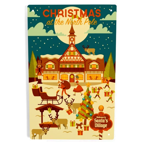 Lantern Press 6x9 Inch Metal Sign, Christmas at the North Pole, Geometric