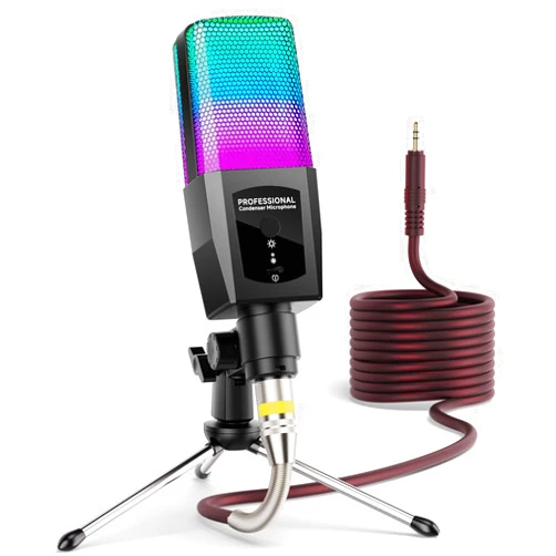 Facmogu Multifunction Condenser Microphone, RGB Light Gaming Mic, 3.5mm XLR, Plug and Play for PC/Laptop/Audio Interface Mixer/Sound Card, Cardioid Studio Condenser Recording Mic for Podcast Streaming Singing
