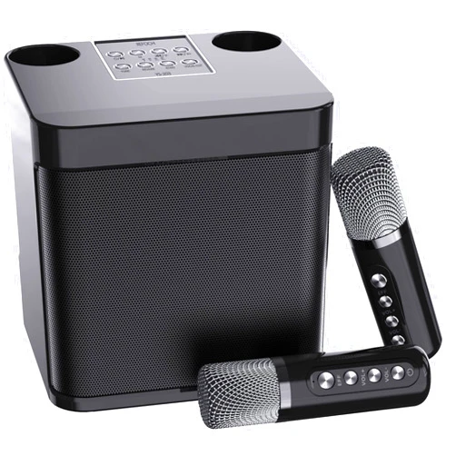 JIEFOCH Mini Karaoke Machine for Adults and Kids,Portable Bluetooth Karaoke Speaker for TV, with 2 Wireless Microphones PA Speaker System for Indoor Outdoor Party, Family Party Singing (Elegant Black)