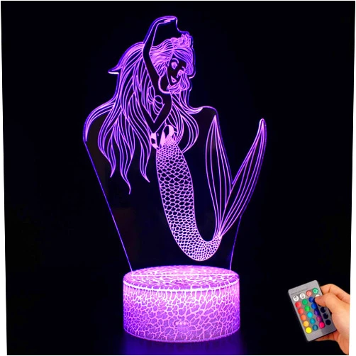 Sannelchel Mermaid Night Lights, 3D Optical Illusion LED Lamps with Remote Control & RGB Colors Sleep Aid & Night Guidance Home Bedroom Decorations Bday Party, Ideas for Girls Teen (Mermaid 4)