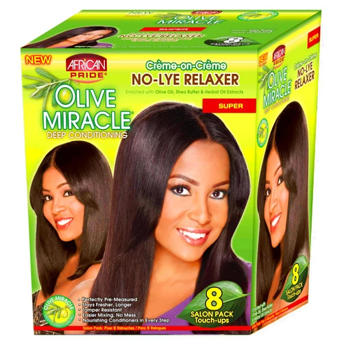 African Pride Olive Miracle Deep Conditioning No-Lye Relaxer - Super Kit 8-Count