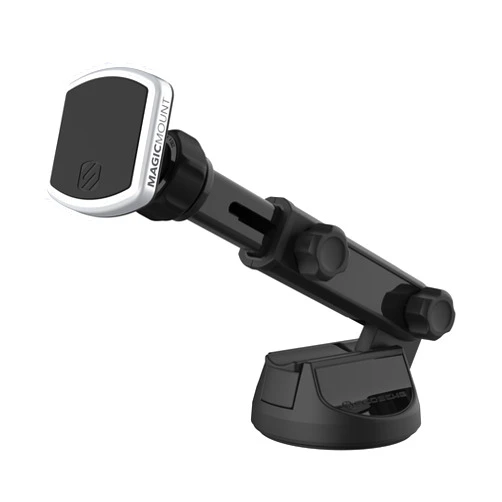 Scosche MPWDEX2-XTSP MagicMount Pro Extendo Magnetic Phone Holder Suction Cup Phone Mount for Car, Extended Arm for 360 Viewing Angle, Black/Silver
