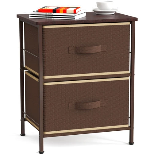 Simple Houseware Night Stand Dresser for Bedroom 2-Tier Organizer Drawer Storage Tower, Brown