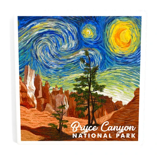 Lantern Press Bryce Canyon National Park, Starry Night National Park Series (Absorbent Ceramic Coaster, Single, Cork Back, Kitchen Table Decor)