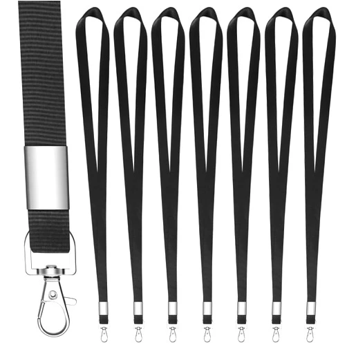 Chyaya 7 PCS Black Lanyards for ID Badges, Keys, Cruise Ship Cards, Keychain, Soft Nylon Neck Lanyard with Clip, Badge Lanyard for Teacher, Kids, Men, Women