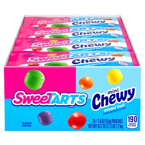 SweeTARTS Mini Chewy, Candy, Mixed Fruit, 1.8 oz, 24 count