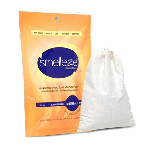 SMELLEZE Reusable Mothball Smell Removal Deodorizer Pouch: Rids Chemical Odor Without Scents in 150 Sq. Ft.