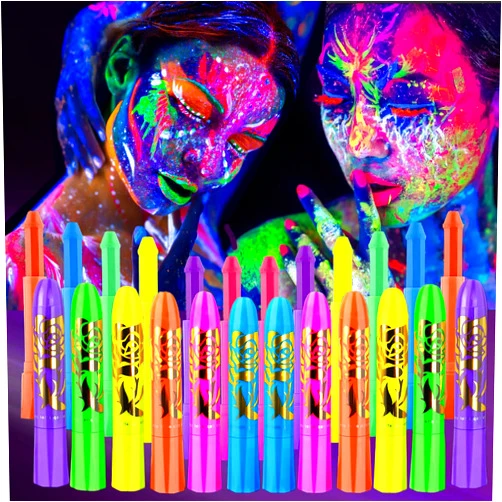 Eyigylyo 12 PCS Glow Face Body Paint, Glow In The Dark Under UV Black Light Sticks Makeup Neon Face Painting Kits for Adult Halloween Festival Accessory Glow Party Supplies