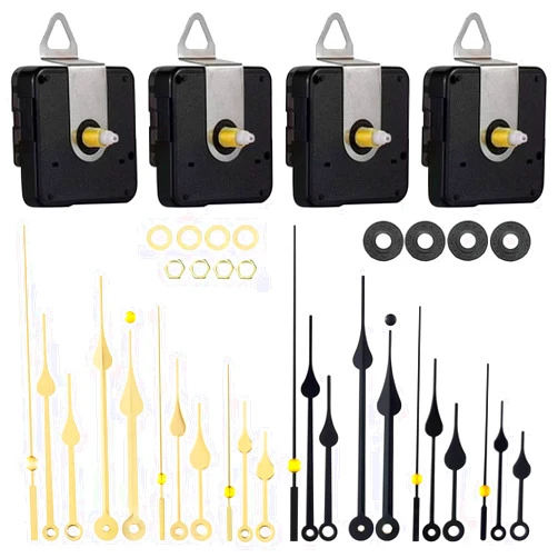 EMOON 4 Pcs Different Shaft Clock Mechanism kit with 8 Pack Clock Hands, DIY Wall Clock Repair Replacement Motor Parts.(Total Shaft Length (Total Shaft length16.5mm,20mm,20mm,23mm)