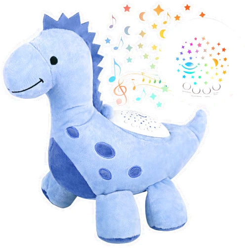 Wiqins Baby Sleep Soother Cry Sensor Dinosaur Night Light Projector Baby Sound Machine Plush Stuffed Animal Toys for Boys Girls Pillow Ceiling for Toddler Lullabies & White Noise Sound