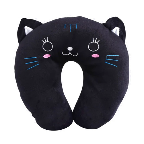 Gavigain Animal Travel Neck PP Cotton Pillow,Soft U Shaped Car Head Rest Toy Cushion(Black Cat)