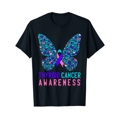 Thyroid Cancer Awareness Apparel Butterfly Thyroid Cancer Awareness Month Ribbon Gift Support T-Shirt