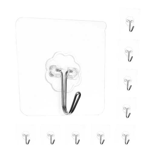 Hyshina 10-Pack Heavy Duty Waterproof Adhesive Hooks for Hanging, Max 22lb Load Capacity, Clear Transparent Damage-Free Wall Hangers, Versatile Utility Hooks, Use for Kitchen Bathroom Home