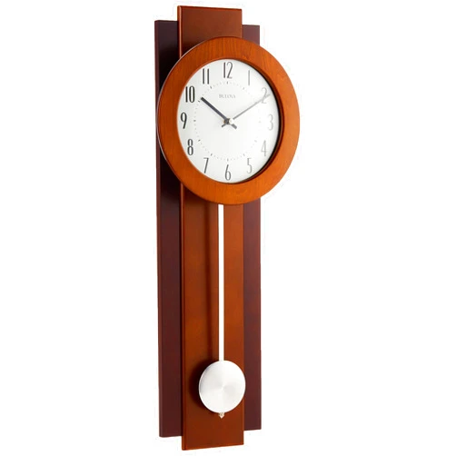 Bulova C3383 Avent Wall Clock | Two-Tone Wooden Case with Slow-Swing Pendulum | Arabic Numerals | Personalization Plate | 23.5