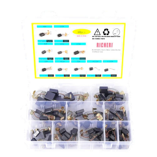 RICHERI 60 Pcs Electric Motor Carbon Brushes 10 Different Sizes for Replacement Repair Power Tool Part