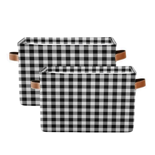 AUUXVA Storage Basket Classic Buffalo Plaid Check Storage Cube Box Durable Canvas Collapsible Toy Basket Organizer Bin with Handles for Shelf Closet Bedroom Home Office
