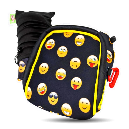 bubblebum Inflatable Booster Car Seat - Blow Up Narrow Backless Booster Car Seat for Travel. Portable Booster Seat for Toddlers, Kids, Child - Emoji