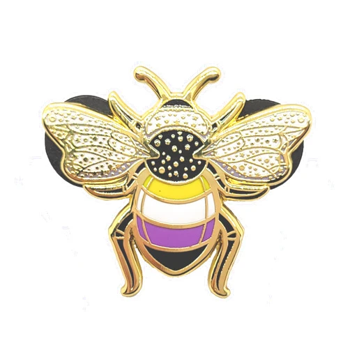 Hokum and Snark Nonbinary Pride Bee Enamel Pin in Enby LGBT+ Flag Colors | Pride Jewelry