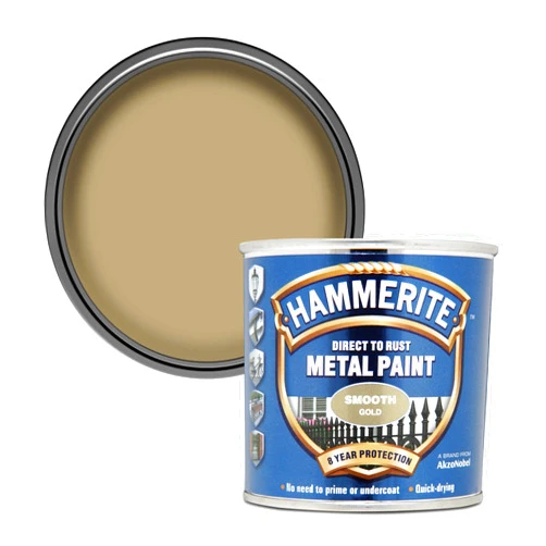 Hammerite Direct to Rust Metal Paint - Smooth Gold Finish 250ML