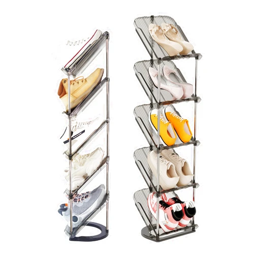 Patinao Sloping Narrow Shoe Rack 5 Tiers - Free Standing Vertical Shoes Racks for Small Spaces and Corner, Shoe Storage Organizer for Entryway, Tall Slim Shoe Shelf Cabinet for Shoes and Boots