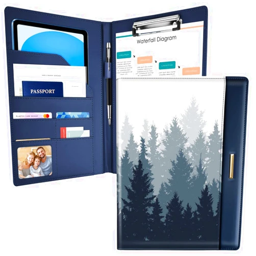 WAVEYU Padfolio/Resume Portfolio Folder for Women Men, WAVEYU Cute Chic Padfolio Cover Folder, Conference/Legal Document Organizer with Letter/A4 Size Clipboard, Document Sleeve, Forest Pattern