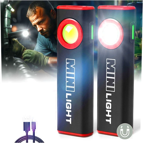 lexall LED Work Light, 1600 Lumens Mini Magnetic Flat EDC Flashlight with Clip, 3 Modes Portable Ultra-Light Bright Waterproof Pocket Light for Working, Camping, Repairing, Emergencies (2, Ruby red)