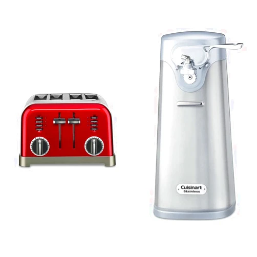 Cuisinart CPT-180MR Metal Classic 4-Slice Toaster, Metallic Red & SCO-60 Deluxe Electric Can Opener, Quality-Engineered Motor System Allows you to Open Any Size Can, Stainless Steel