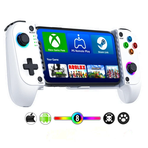 Mocagen Phone Controller for iPhone/Android Support Phone Case, Mobile Controller with RGB Light, Upgraded Joysticks, Turbo, Thumb Grips Handheld Gaming Gamepad