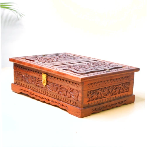 Shri Shri Handicraft Wooden Holy Book Stand Box for Reading Quran, Geeta, Guru Granth Sahib, Bibil, Book Box & Diwali Gift, brown