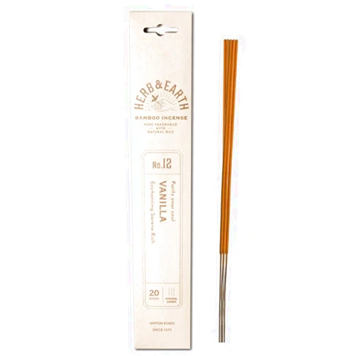 HERB & EARTH H&E Bamboo Incense - Vanilla - 20 Sticks by Nippon KODO, Japanese Quality Incense Since 1575