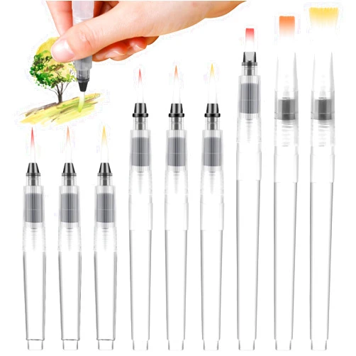 KALIONE 9 Pcs Water Color Brush Pens Set Refillable Watercolor Brush Pens Water Paint Brush, Water Brush Pens for Watercolor, Pens Brush Set for Water Soluble Colored Pencil