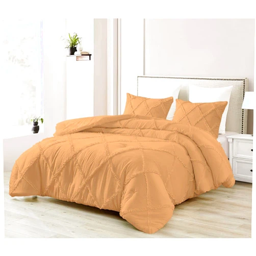 Velosso 5 Piece Luxury Diamond Ruffle Comforter Set Premium Super Soft 500 GSM All Season Pintuck 1000 Thread Count, 100% Egyptian Cotton - (Full/Queen Size Sand)