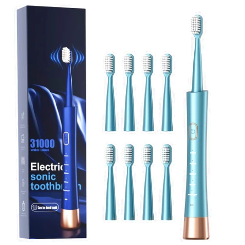 AJELU USB Rechargeable Sonic Electric Toothbrush for Adults, Powered Motor High Vibration Teeth & Gum Care, Soft Dupont Brush Heads, 2 Minutes Timer 5 Modes, Green