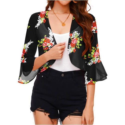 LOMON 3/4 Sleeve Cropped Cardigan for Women Lightweight Open Front Bolero Shrug for Dresses