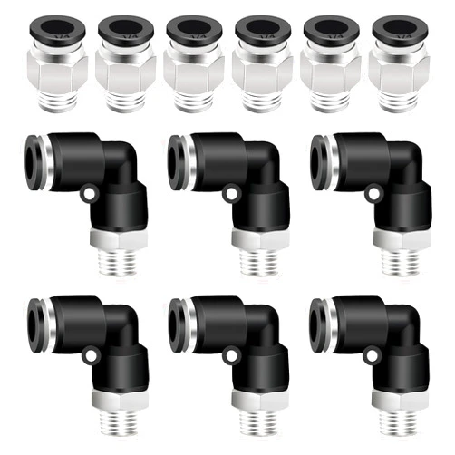 mankk 12PCS 1/4 Push to Connect Fittings Elbow and Straight Combination Pneumatic Fitting Kit 1/4