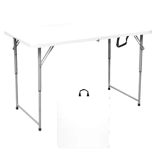 Byliable Folding Table 4 Foot Portable Heavy Duty Plastic Fold-in-Half Utility Table Small Indoor Outdoor Adjustable Height Folding Table with Carrying Handle, Camping and Party,White