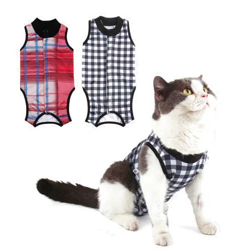Pawcomon 2 Packs Cat Surgery Recovery Suit Surgical Clothes Abdominal Wounds Anti-Licking Cat Bodysuit Onesie Substitute E-Collar& Cone