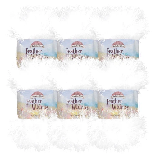 BambooMN JubileeYarn Feather Whimsy Eyelash Yarn - 50g/Skein Fine Polyester Fur - Sparkle White - 6 Skeins