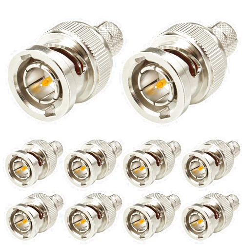 XRDS -RF BNC Compression Connector for RG6 Coaxial Cable BNC Male RG6 Connectors for CCTV, SDI, HD-SDI, Siamese, Security Camera(Pack of 10)