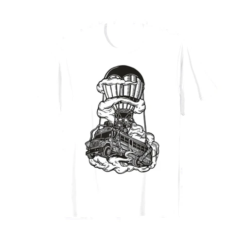 Fortnite Battle Bus Flying Line Art T-Shirt