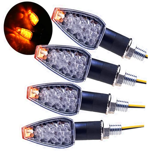 NEOBEAUTY 4 Pcs Motorcycle Turn Signal Lights Indicators 14 LED 12V Motorbike LED Indicator Blinker Stalk Arrow Light Motorcycle (Clear lens)
