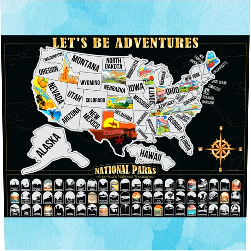 Sensemory Scratch Off Map of United States, All 63 US National Parks Scratch Off Poster, United States Travel Map Poster, National Park Posters, Scratch Off Map of USA for Traveling (16.5