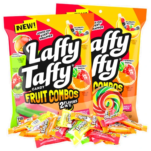 Needzo Laffy Taffy Fruit Combos, 2in1 Individually Wrapped Mini Candy Bars, Party Favors, Swirl Sticker Included, 6 Ounces, (Pack of 2)