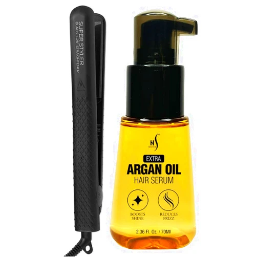 HerStyler Superstyler Onyx Ceramic Flat Iron and HerStyler Advanced Argan Oil Hair Serum Set