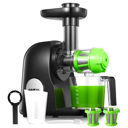 Aiheal Juicer Machines, Aiheal New Generation Celery Slow Masticating Juicer Extractor Easy to Clean with Brush, Cold Press Juicer with Quiet Motor & Reverse Function for Fruits & Vegetables, Recipes