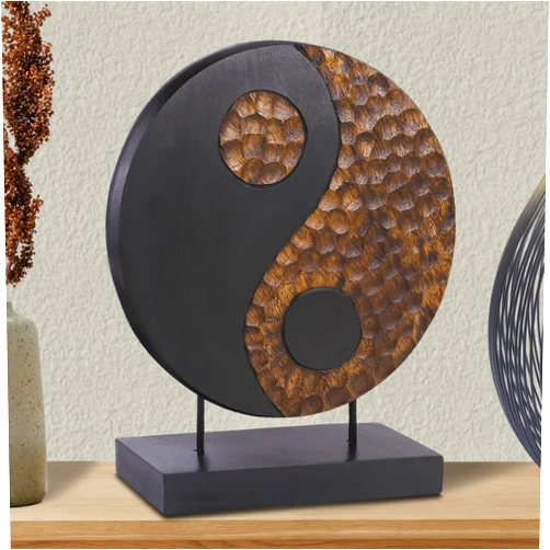 Decozen Solid Wood Yin Yang Sculpture - Ideal for Home, Mantel, Fireplace, and Foyer Decor - Valentines Day Gifts from Daughter, Son, Husband
