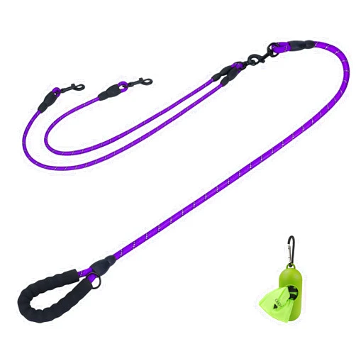 Taglory Double Dog Leash and 5FT Rope Dog Leash with Comfortable Padded Handle for Two Dogs