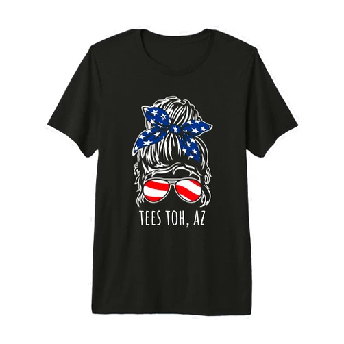 Tees Toh AZ USA Designs and Souvenirs Tees Toh AZ Messy Hair Bun Ribbon Sunglasses Design Premium Tri-Blend T-Shirt